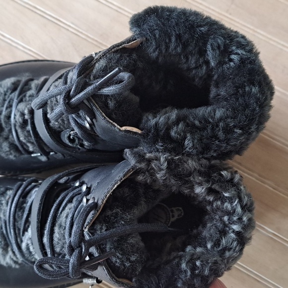 H by Hudson Adda Black Leather Shearling Lined Lace-Up Ankle Boots Trim Cozy - Picture 7 of 14